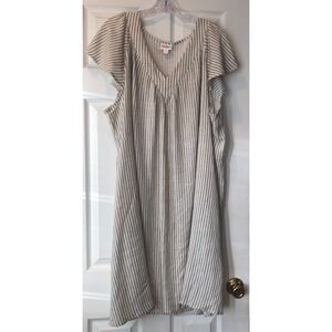 LuLaRoe White Grey Striped Midi Dress. Ruffle Cap Sleeves A-Line. Women’s 3XL